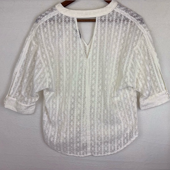 ANTHROPOLOGIE CURRENT AIR Women's White Blouse V‎ Neck Sheer Short Sleeve Medium - Picture 8 of 14